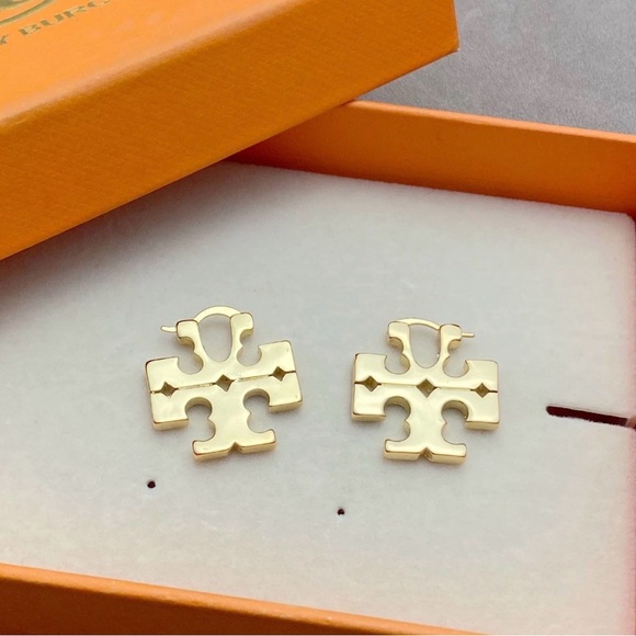 Tory Burch Gold Logo Stud Earrings - Picture 5 of 5